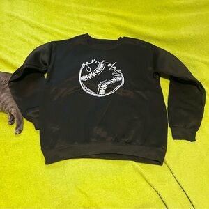Black Game Day Crewneck Sweater with Baseball Graphic
